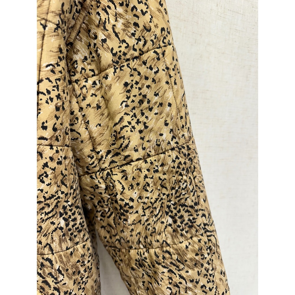 Clio Vintage 90s Quilted Jacket Medium Tan Vintage Animal Print Silk Puffer Coat - Picture 8 of 16